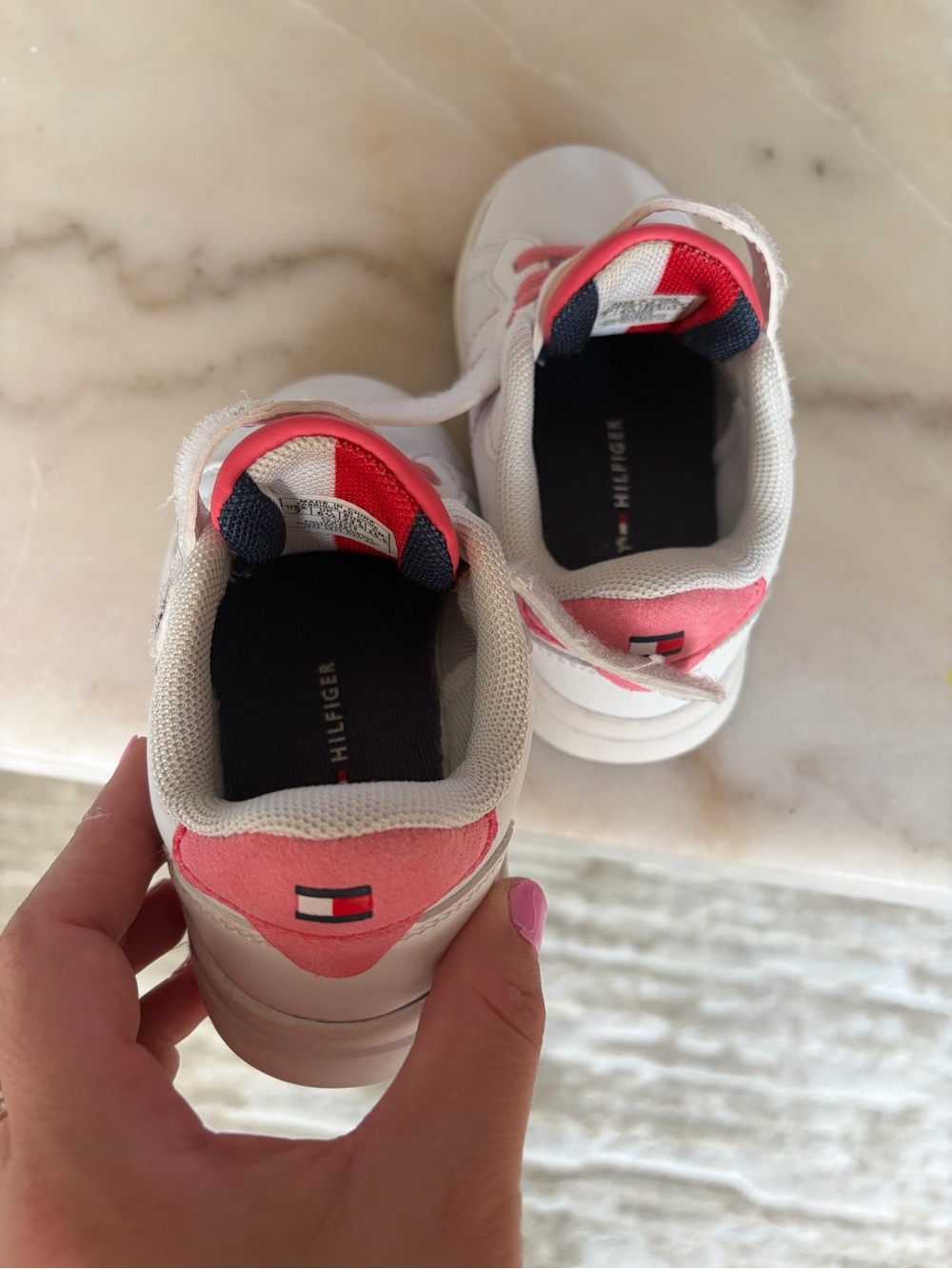 Tommy Hilfiger White & Pink Kids Velcro Sneakers - Picture 6 of 8